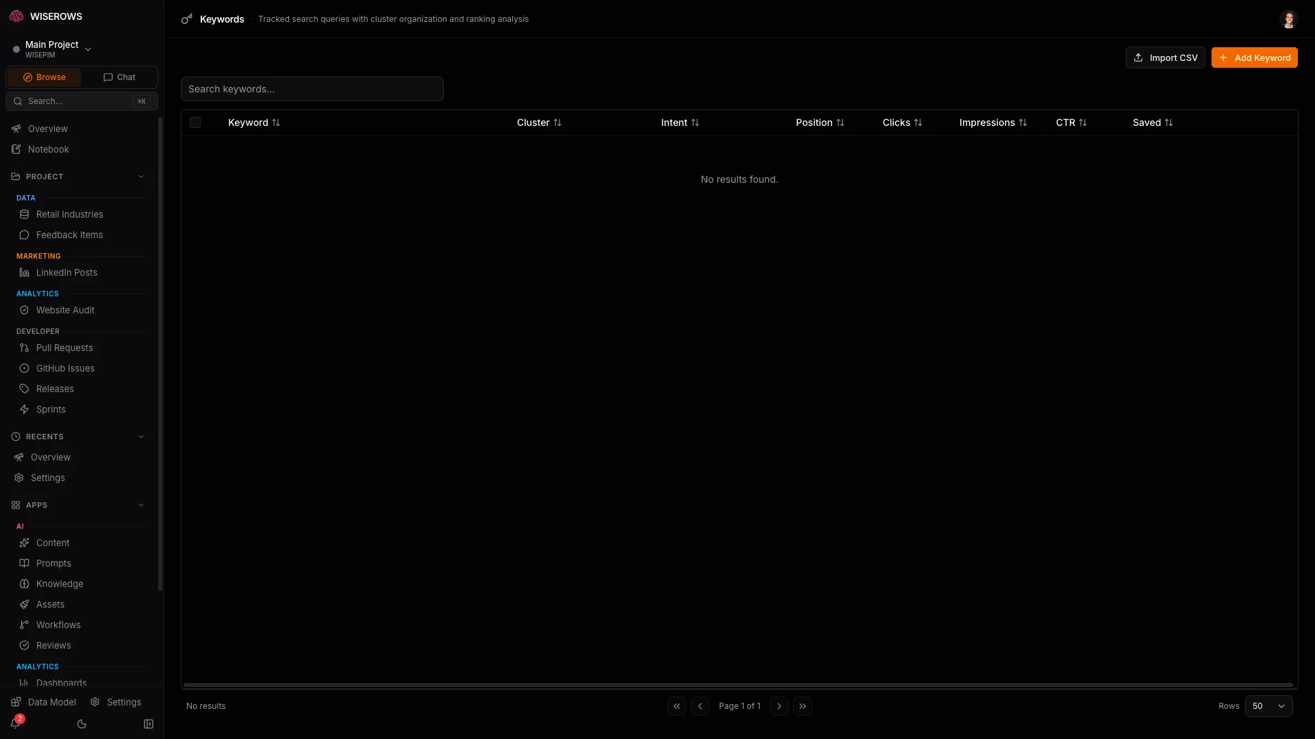 Data table view with inline editing, filtering, sorting, and column statistics