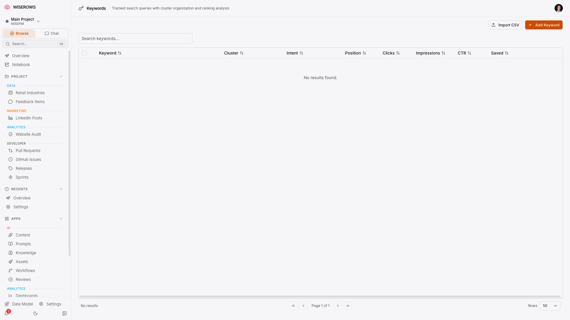 Data table view with inline editing, filtering, sorting, and column statistics